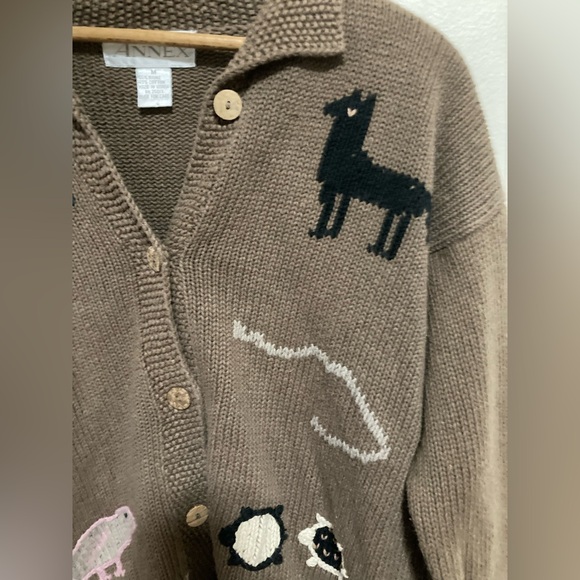 Vintage Ramie Cotton Knit Patchwork Cardigan Granny Sweater M - Picture 5 of 11